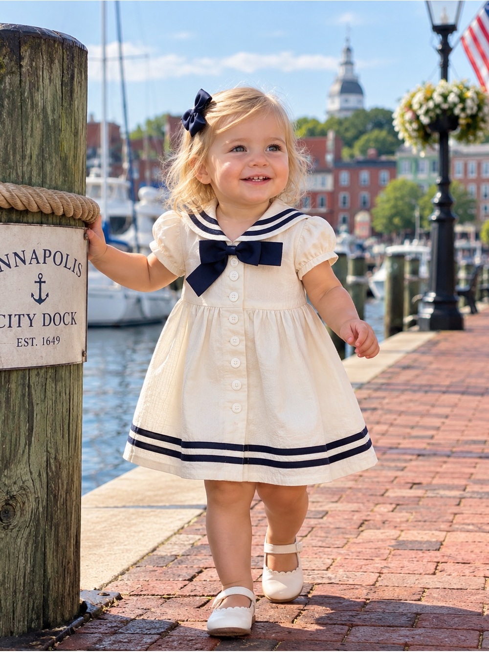 Gymboree 12-18 Mo Ivory Navy Blue Sailor Dress‎ Diaper Cover Set Bon Voyage